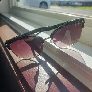 Adrienne Vittadini | Large Clubmaster Browline Black and Gold Sunglasses
